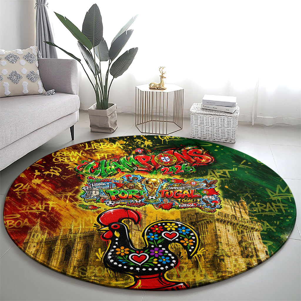 Portugal Football Champions 2026 Round Carpet Urban Graffiti Street Art Galo De Barcelos