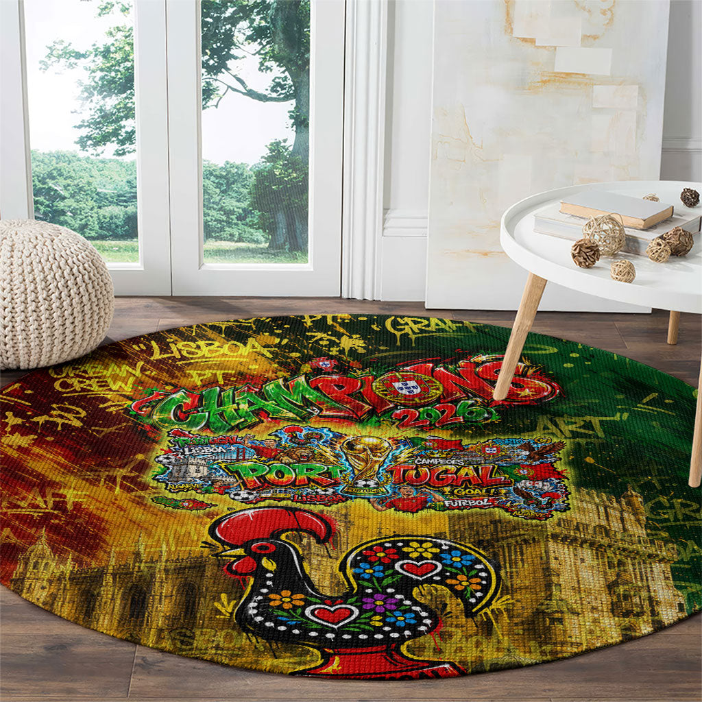 Portugal Football Champions 2026 Round Carpet Urban Graffiti Street Art Galo De Barcelos