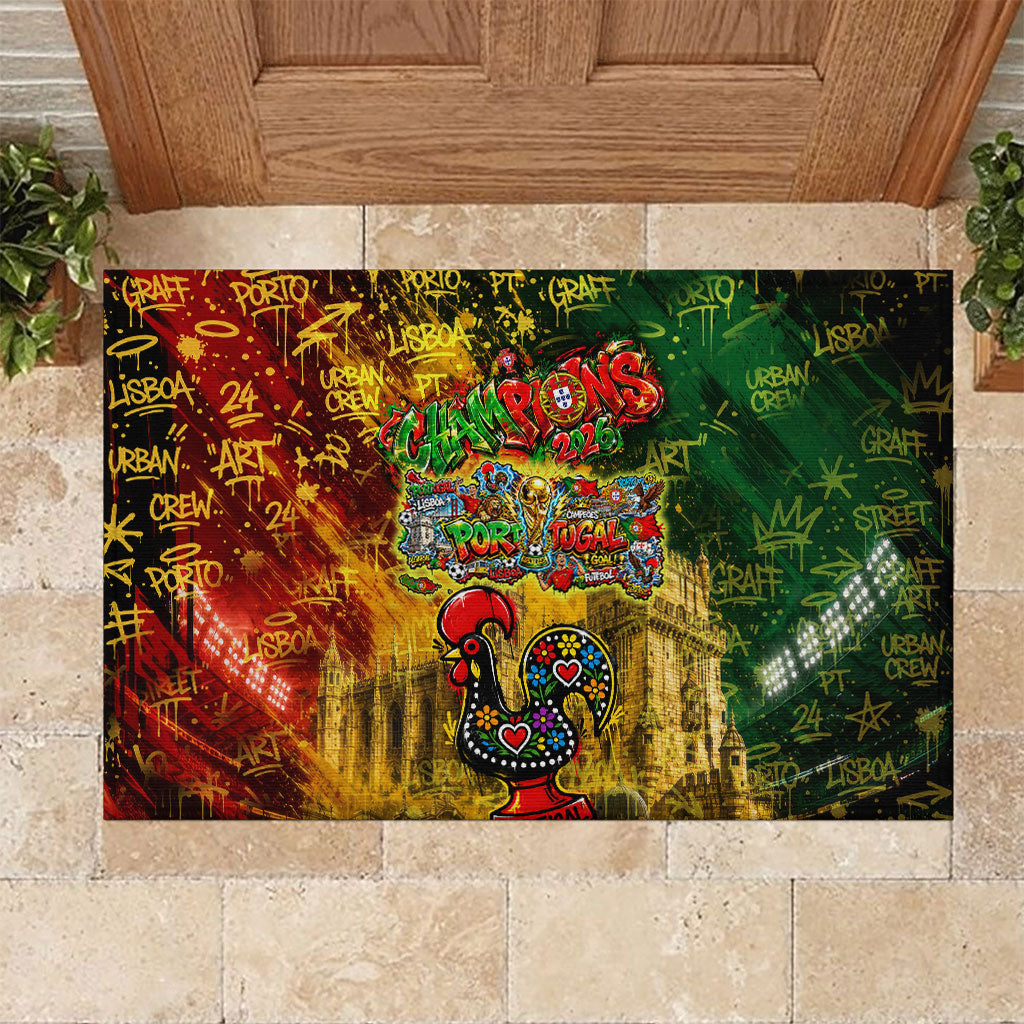 Portugal Football Champions 2026 Rubber Doormat Urban Graffiti Street Art Galo De Barcelos