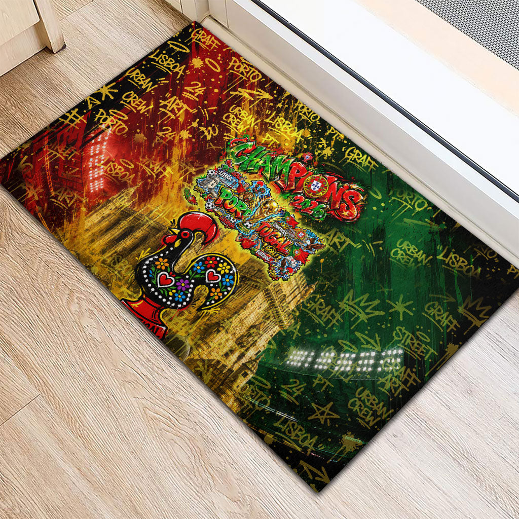 Portugal Football Champions 2026 Rubber Doormat Urban Graffiti Street Art Galo De Barcelos