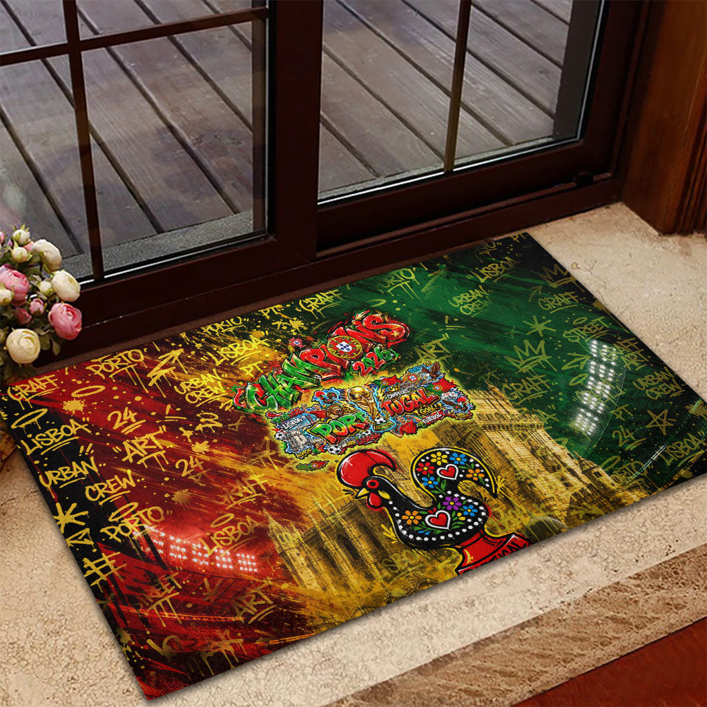 Portugal Football Champions 2026 Rubber Doormat Urban Graffiti Street Art Galo De Barcelos