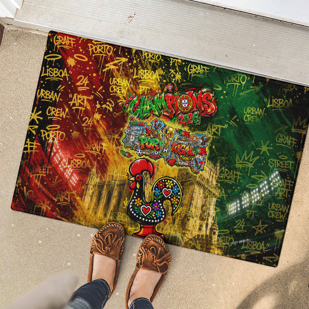 Portugal Football Champions 2026 Rubber Doormat Urban Graffiti Street Art Galo De Barcelos