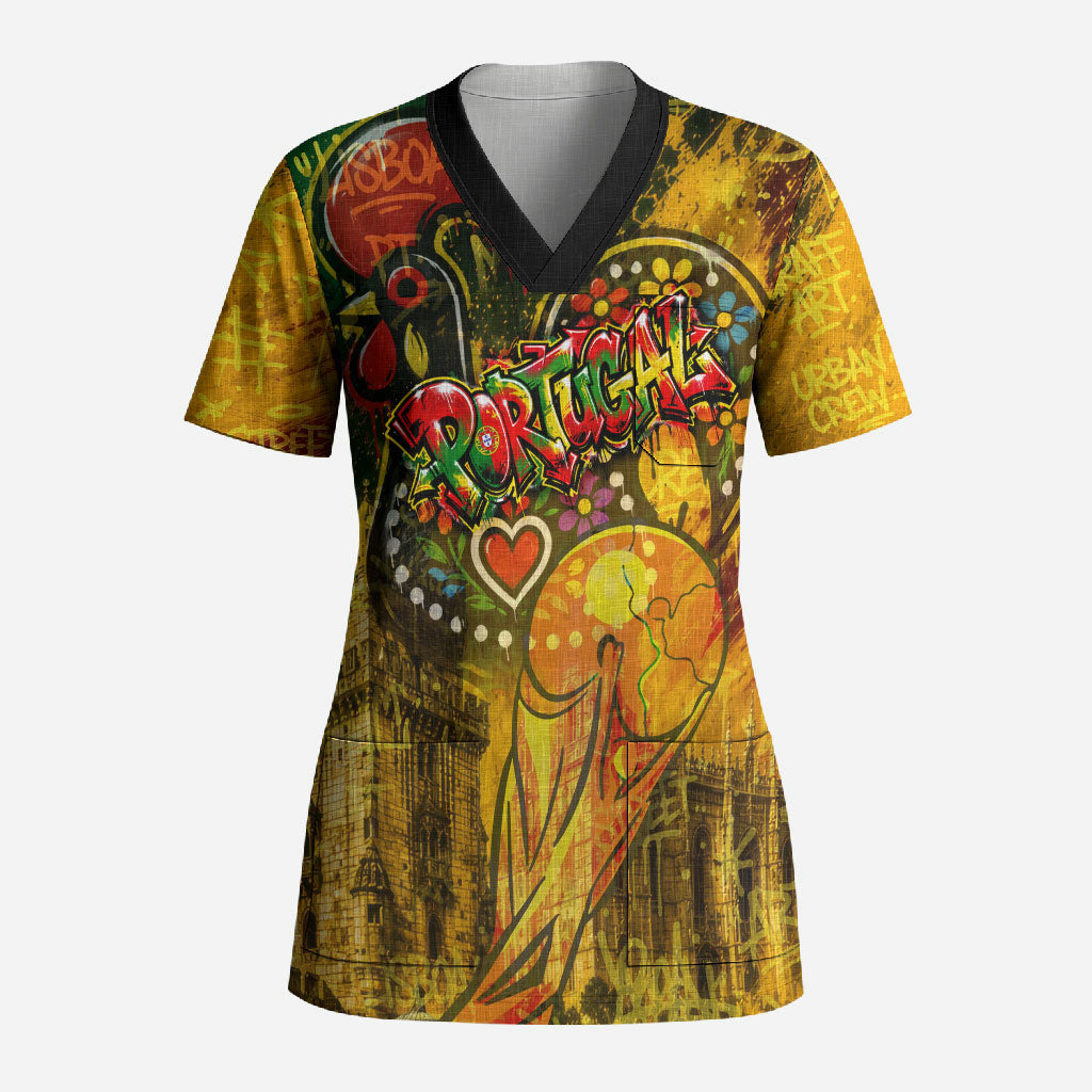 Portugal Football Champions 2026 Scrub Top Urban Graffiti Street Art Galo De Barcelos