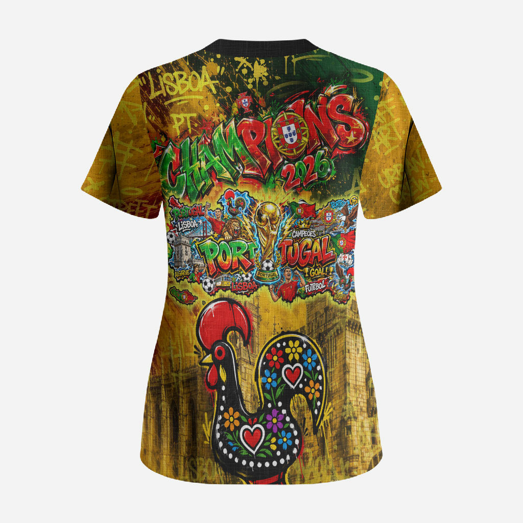 Portugal Football Champions 2026 Scrub Top Urban Graffiti Street Art Galo De Barcelos