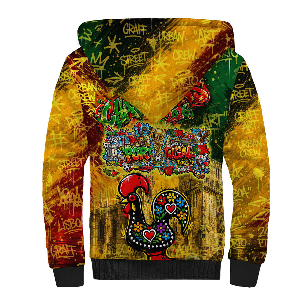 Portugal Football Champions 2026 Sherpa Hoodie Urban Graffiti Street Art Galo De Barcelos