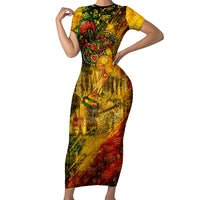 Portugal Football Champions 2026 Short Sleeve Bodycon Dress Urban Graffiti Street Art Galo De Barcelos
