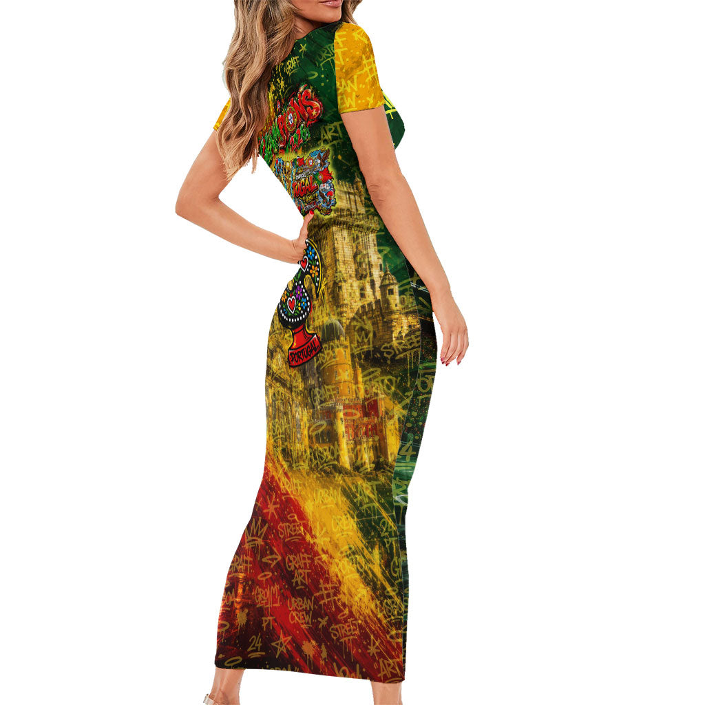 Portugal Football Champions 2026 Short Sleeve Bodycon Dress Urban Graffiti Street Art Galo De Barcelos