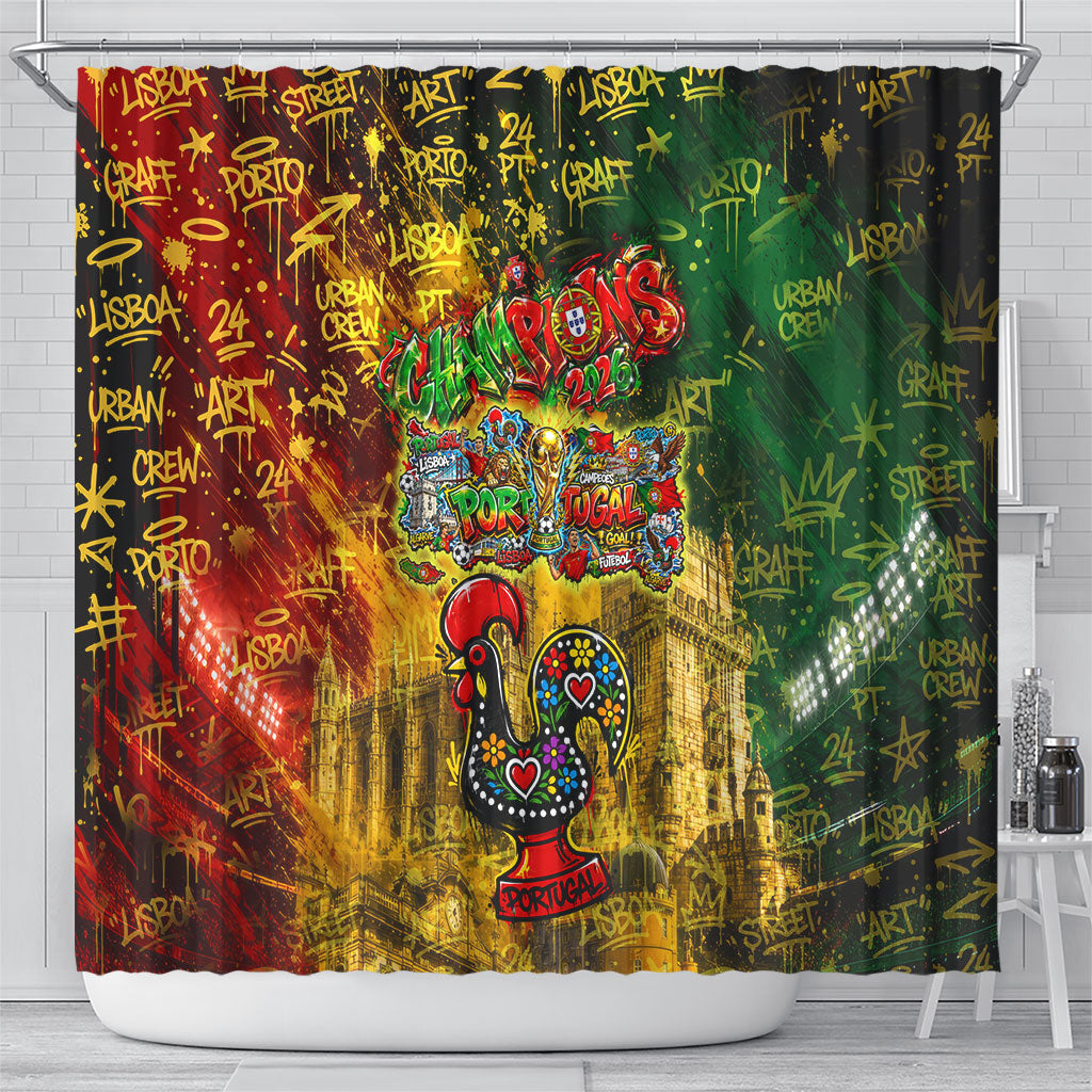 Portugal Football Champions 2026 Shower Curtain Urban Graffiti Street Art Galo De Barcelos