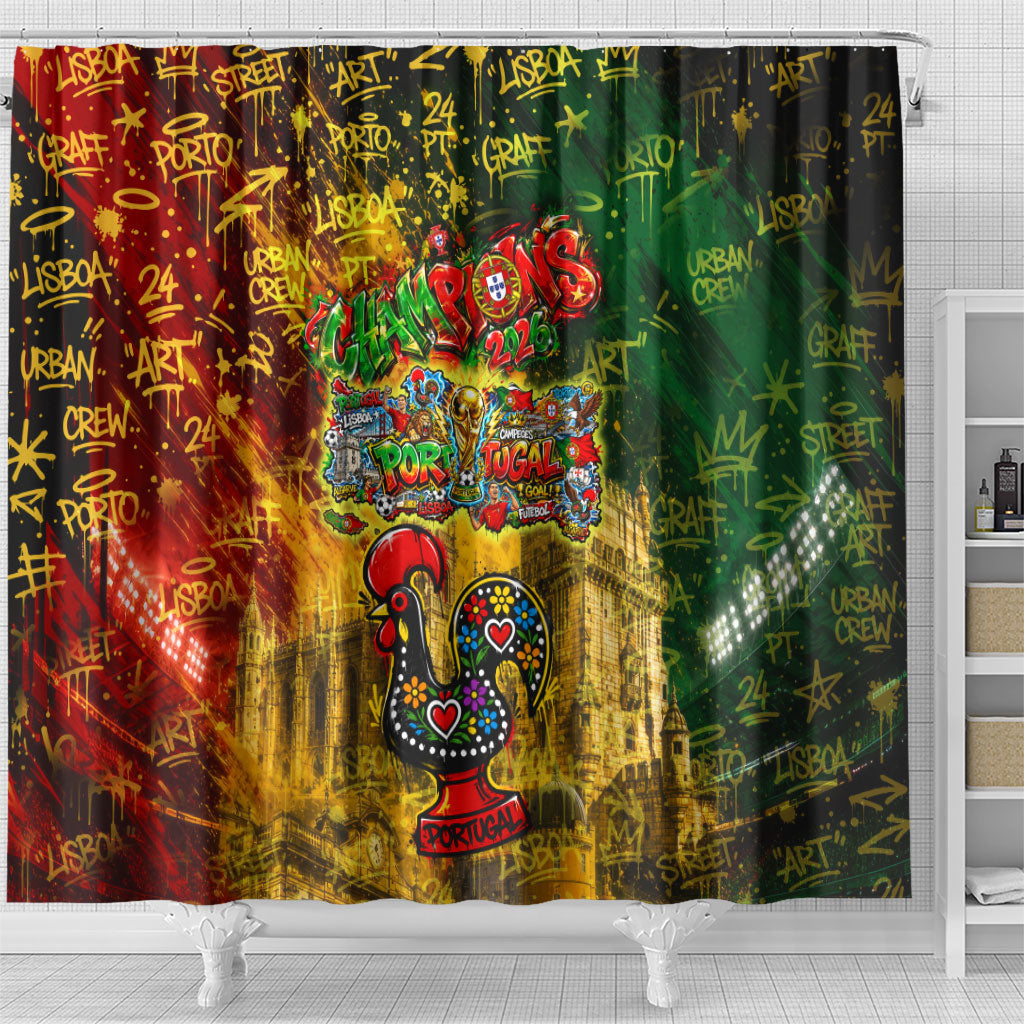 Portugal Football Champions 2026 Shower Curtain Urban Graffiti Street Art Galo De Barcelos
