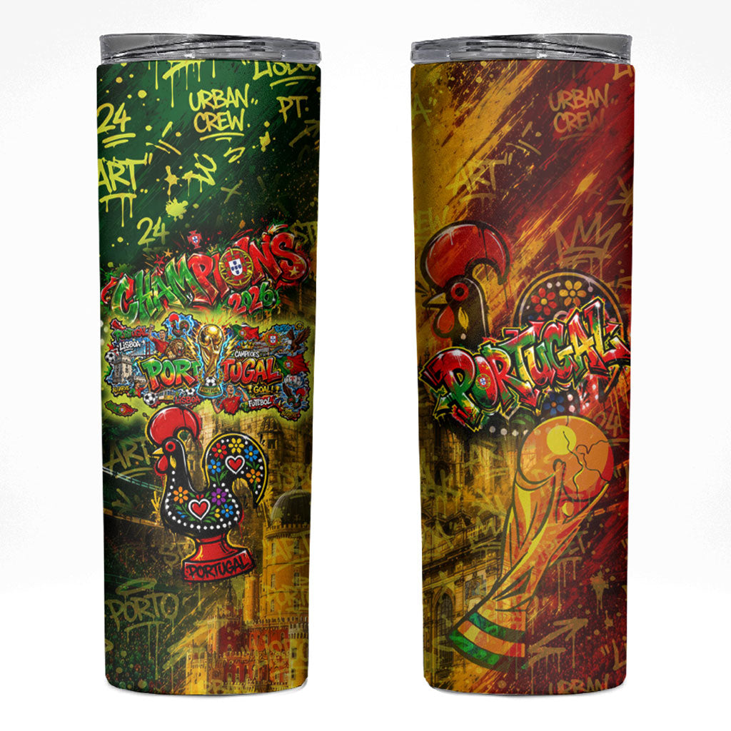 Portugal Football Champions 2026 Skinny Tumbler Urban Graffiti Street Art Galo De Barcelos