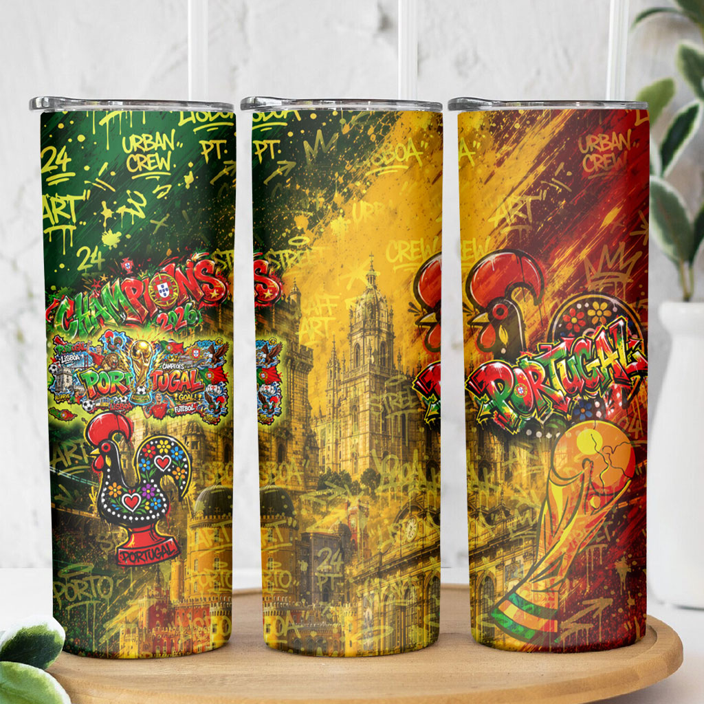 Portugal Football Champions 2026 Skinny Tumbler Urban Graffiti Street Art Galo De Barcelos