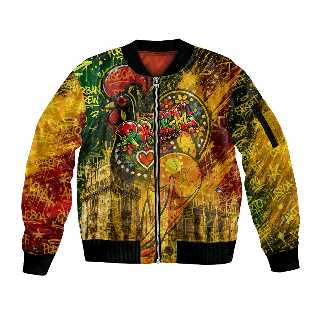 Portugal Football Champions 2026 Sleeve Zip Bomber Jacket Urban Graffiti Street Art Galo De Barcelos