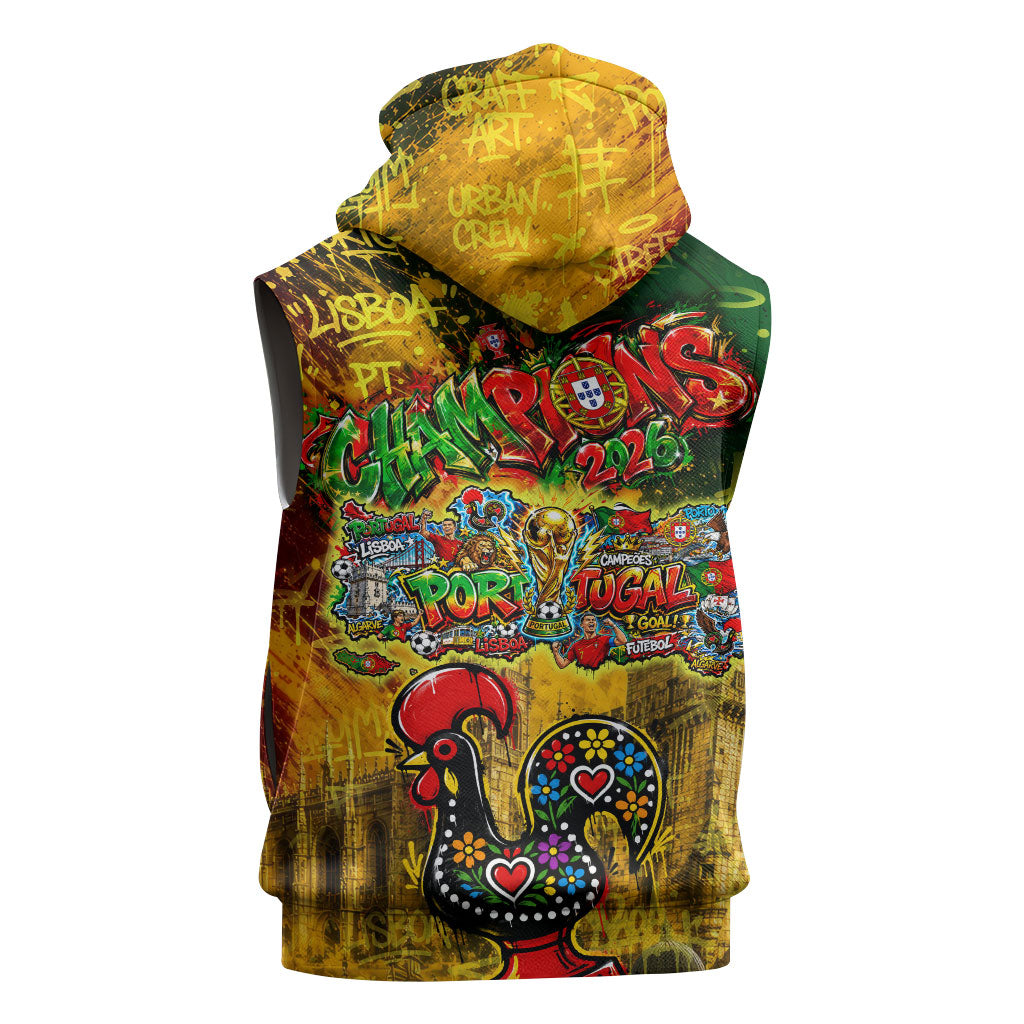 Portugal Football Champions 2026 Sleeveless Hoodie Urban Graffiti Street Art Galo De Barcelos