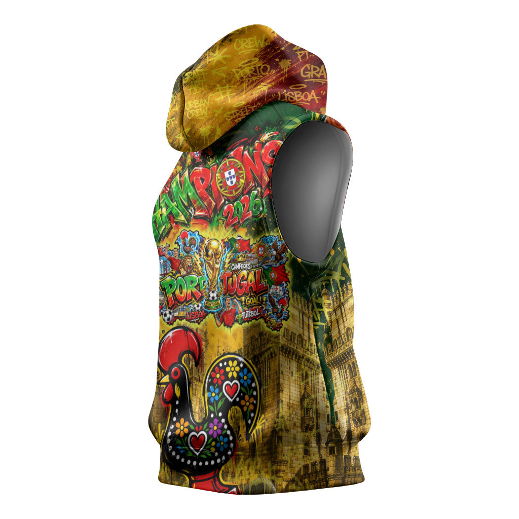 Portugal Football Champions 2026 Sleeveless Hoodie Urban Graffiti Street Art Galo De Barcelos