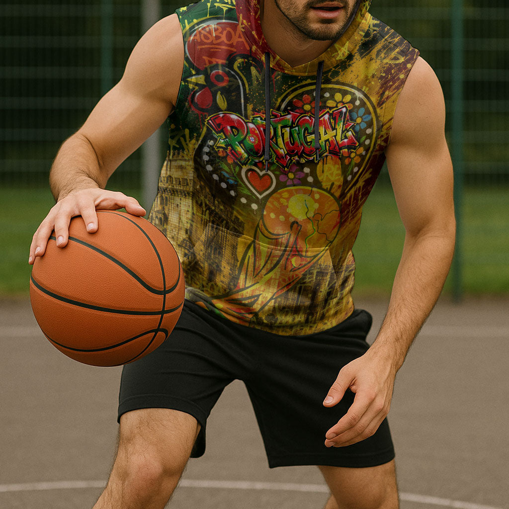 Portugal Football Champions 2026 Sleeveless Hoodie Urban Graffiti Street Art Galo De Barcelos