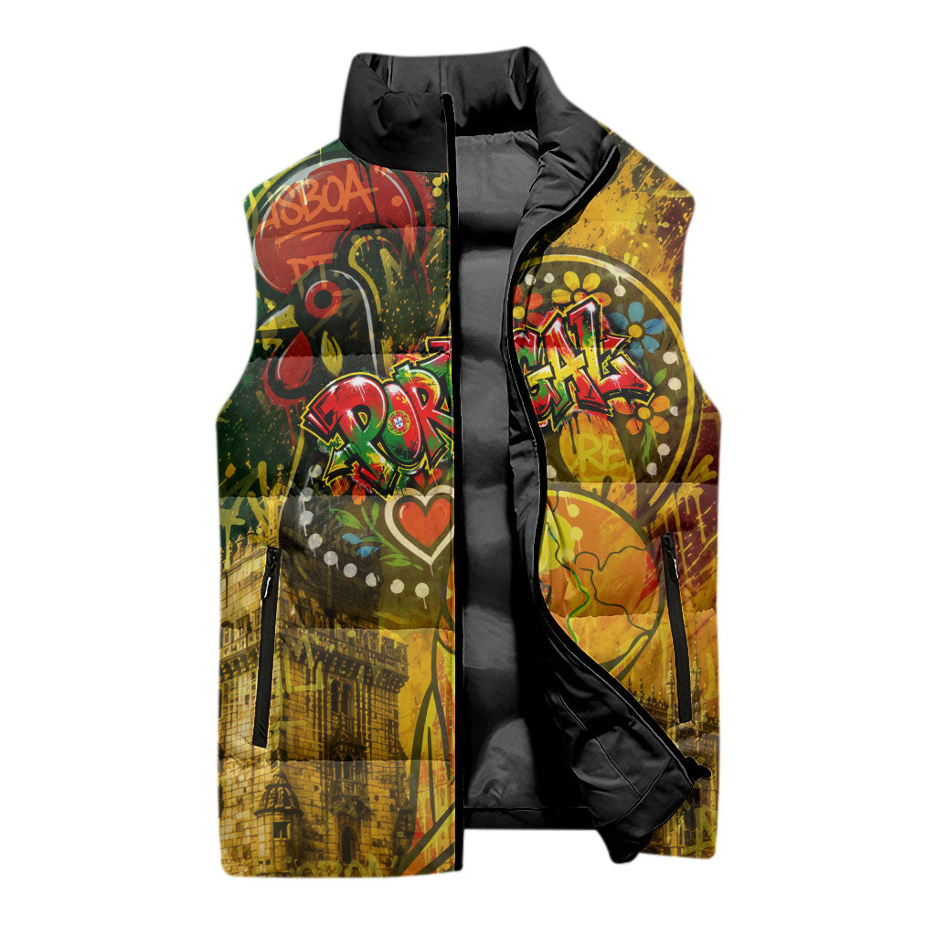 Portugal Football Champions 2026 Sleeveless Puffer Jacket Urban Graffiti Street Art Galo De Barcelos