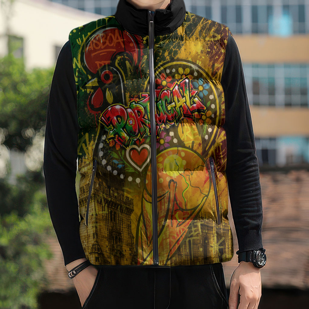 Portugal Football Champions 2026 Sleeveless Puffer Jacket Urban Graffiti Street Art Galo De Barcelos