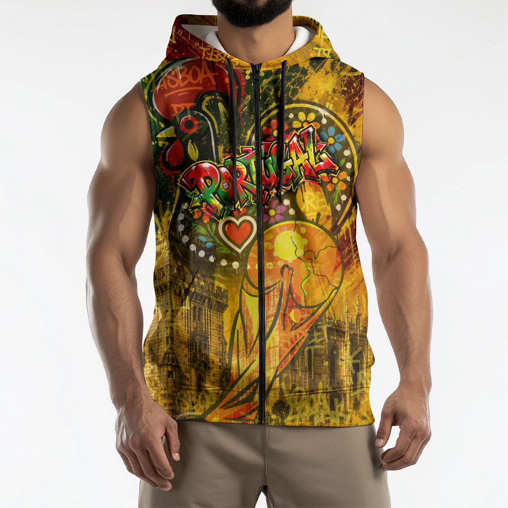 Portugal Football Champions 2026 Sleeveless Zip Hoodie Urban Graffiti Street Art Galo De Barcelos