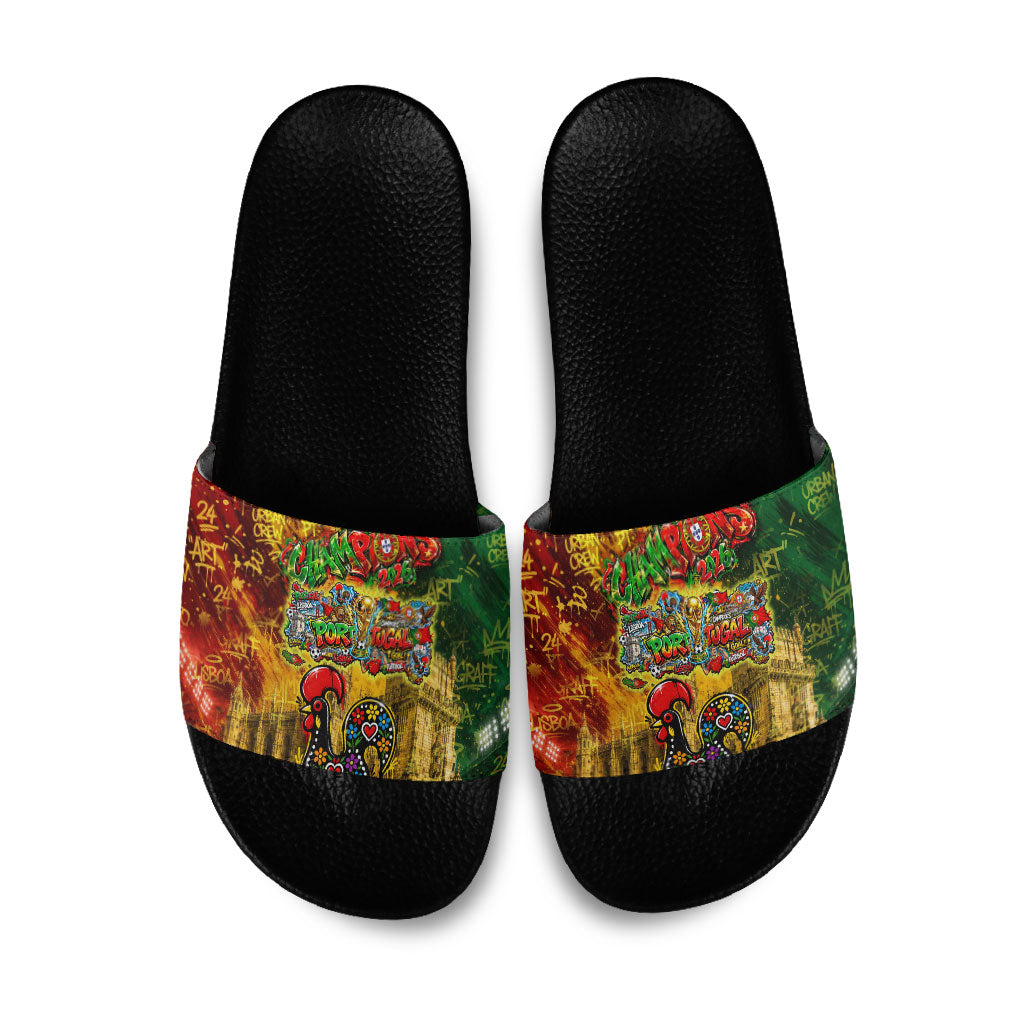 Portugal Football Champions 2026 Slide Sandals Urban Graffiti Street Art Galo De Barcelos