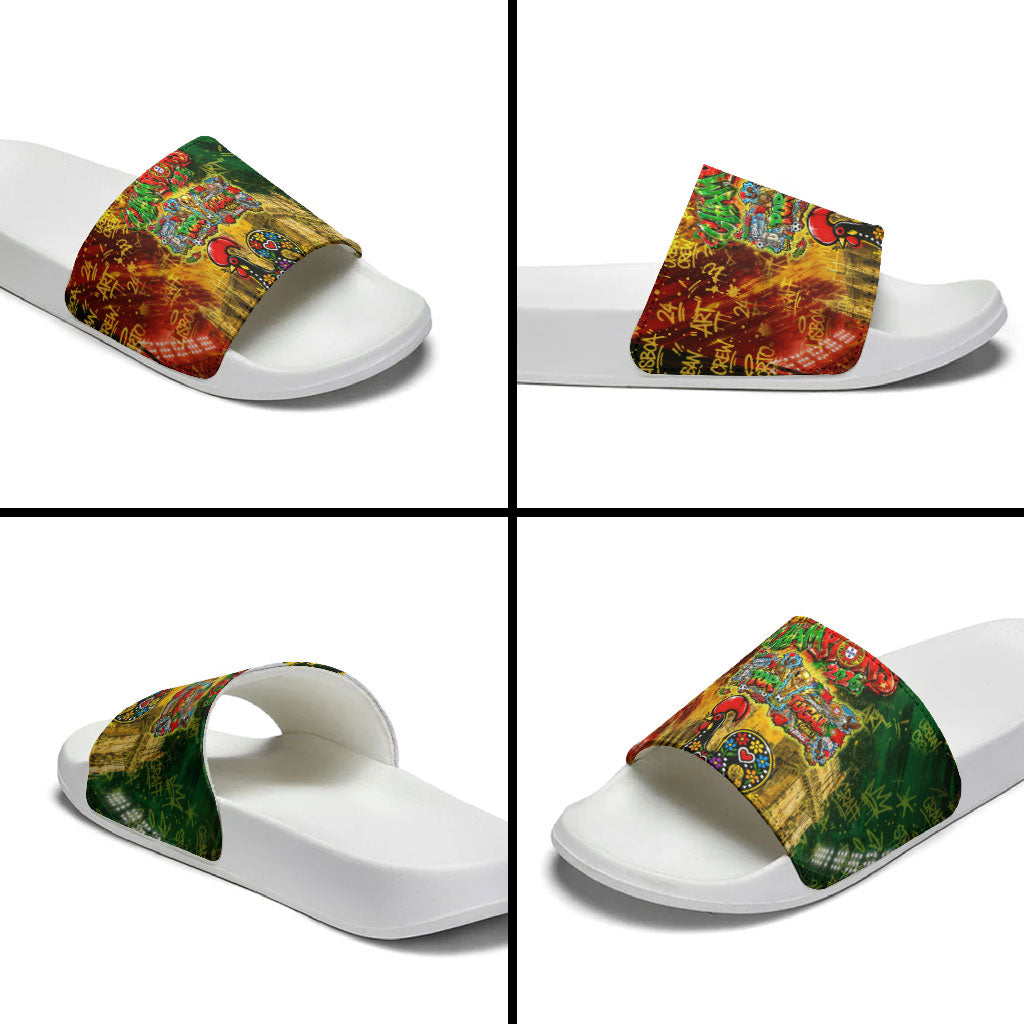 Portugal Football Champions 2026 Slide Sandals Urban Graffiti Street Art Galo De Barcelos