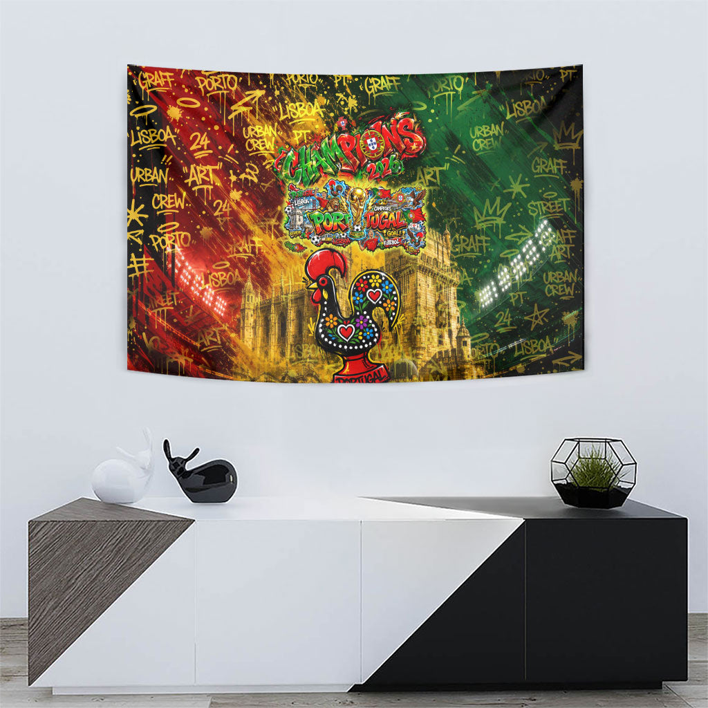 Portugal Football Champions 2026 Tapestry Urban Graffiti Street Art Galo De Barcelos