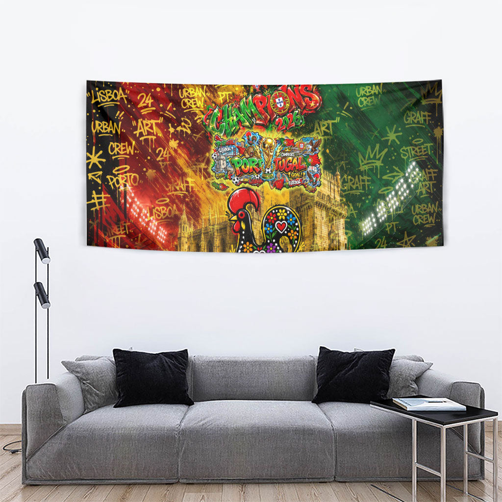 Portugal Football Champions 2026 Tapestry Urban Graffiti Street Art Galo De Barcelos