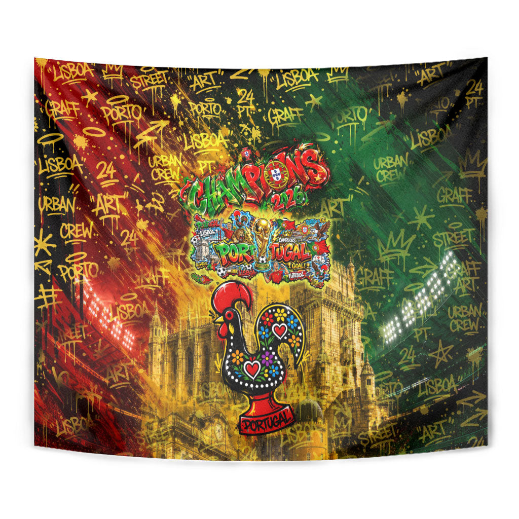 Portugal Football Champions 2026 Tapestry Urban Graffiti Street Art Galo De Barcelos