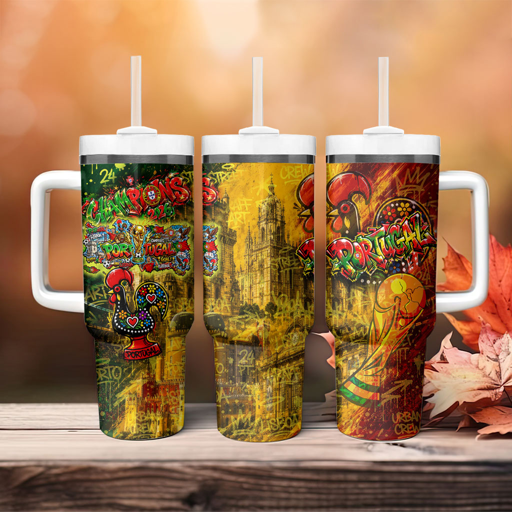 Portugal Football Champions 2026 Tumbler With Handle Urban Graffiti Street Art Galo De Barcelos