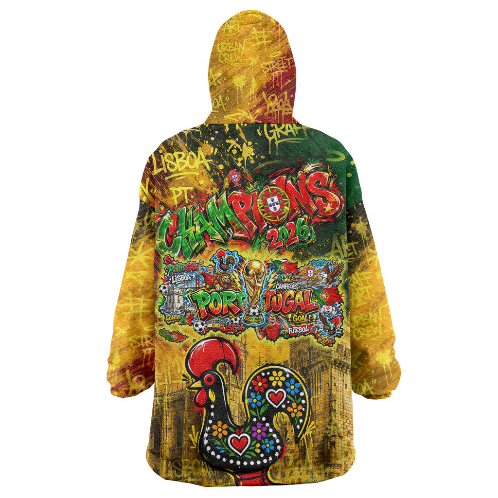 Portugal Football Champions 2026 Wearable Blanket Hoodie Urban Graffiti Street Art Galo De Barcelos
