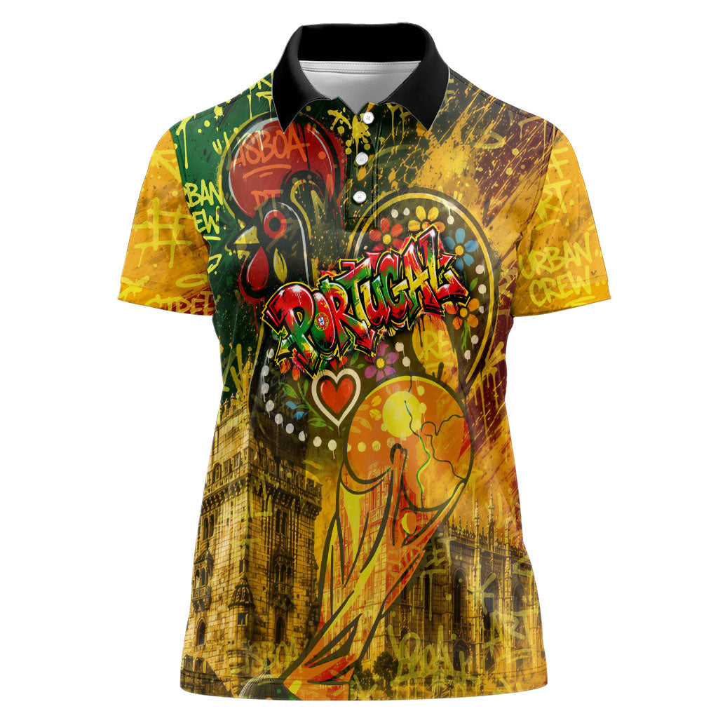 Portugal Football Champions 2026 Women Polo Shirt Urban Graffiti Street Art Galo De Barcelos