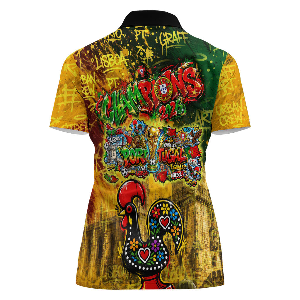 Portugal Football Champions 2026 Women Polo Shirt Urban Graffiti Street Art Galo De Barcelos