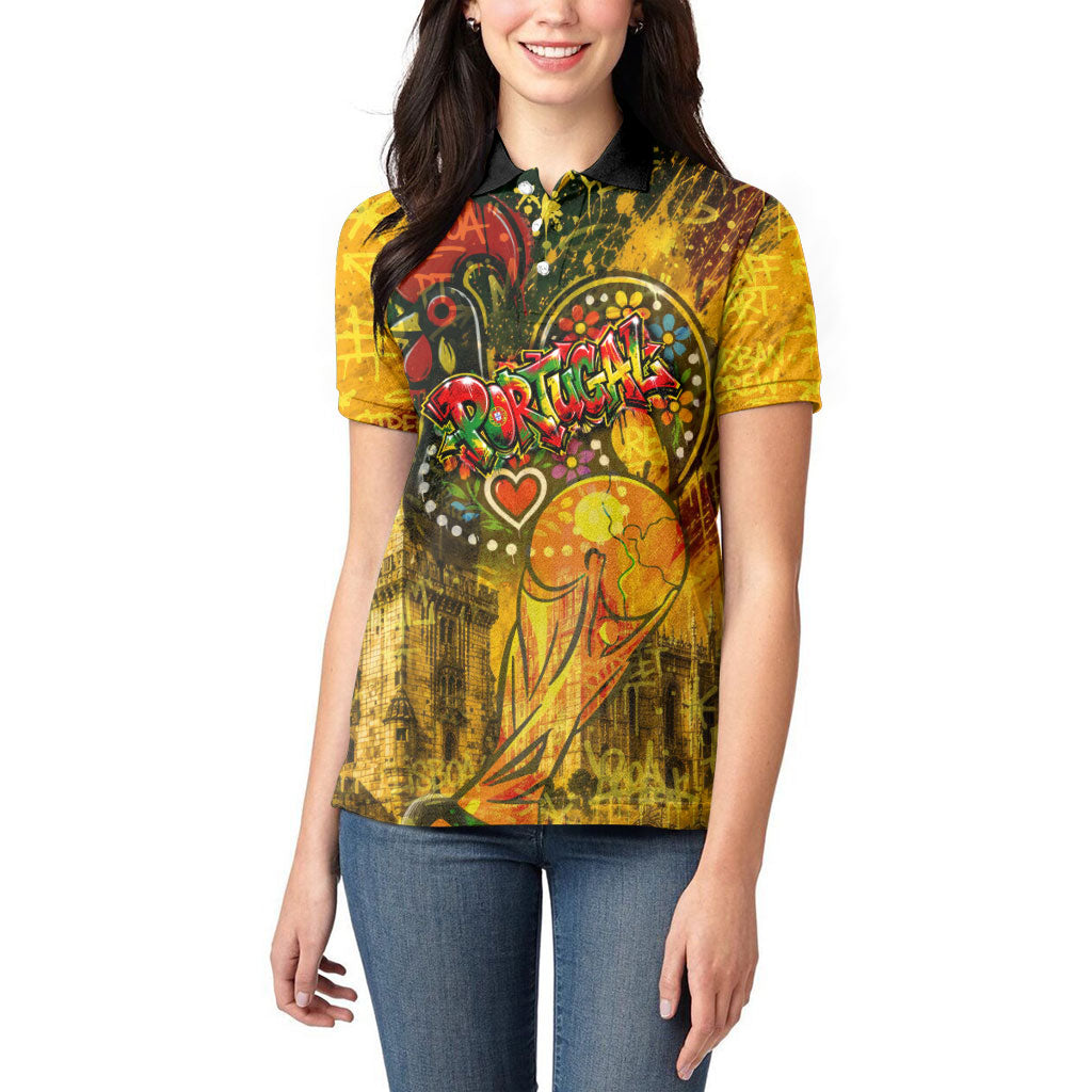 Portugal Football Champions 2026 Women Polo Shirt Urban Graffiti Street Art Galo De Barcelos