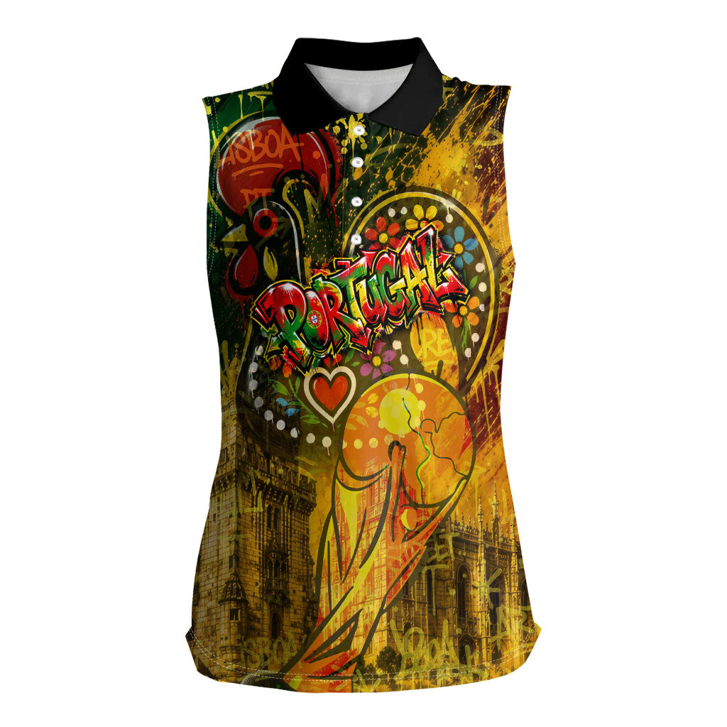 Portugal Football Champions 2026 Women Sleeveless Polo Shirt Urban Graffiti Street Art Galo De Barcelos