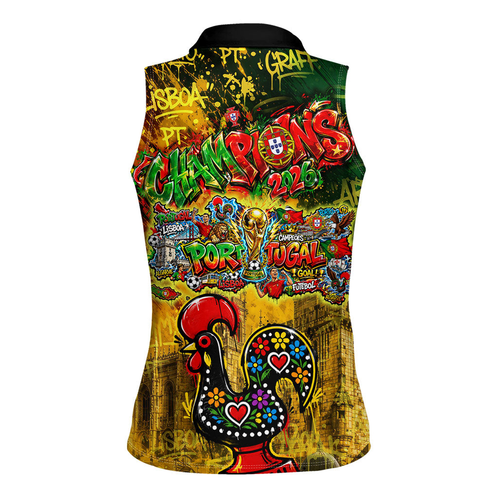 Portugal Football Champions 2026 Women Sleeveless Polo Shirt Urban Graffiti Street Art Galo De Barcelos