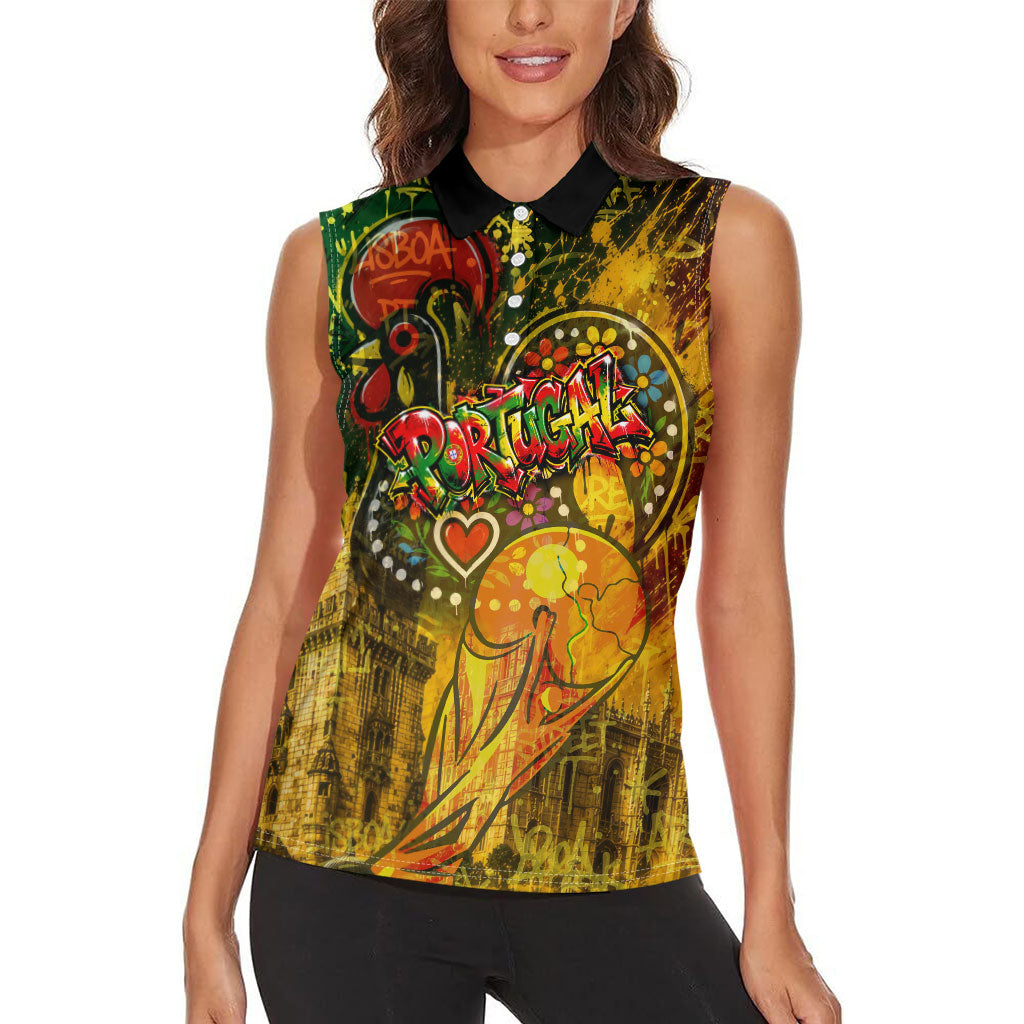 Portugal Football Champions 2026 Women Sleeveless Polo Shirt Urban Graffiti Street Art Galo De Barcelos