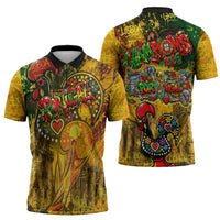 Portugal Football Champions 2026 Zipper Polo Shirt Urban Graffiti Street Art Galo De Barcelos