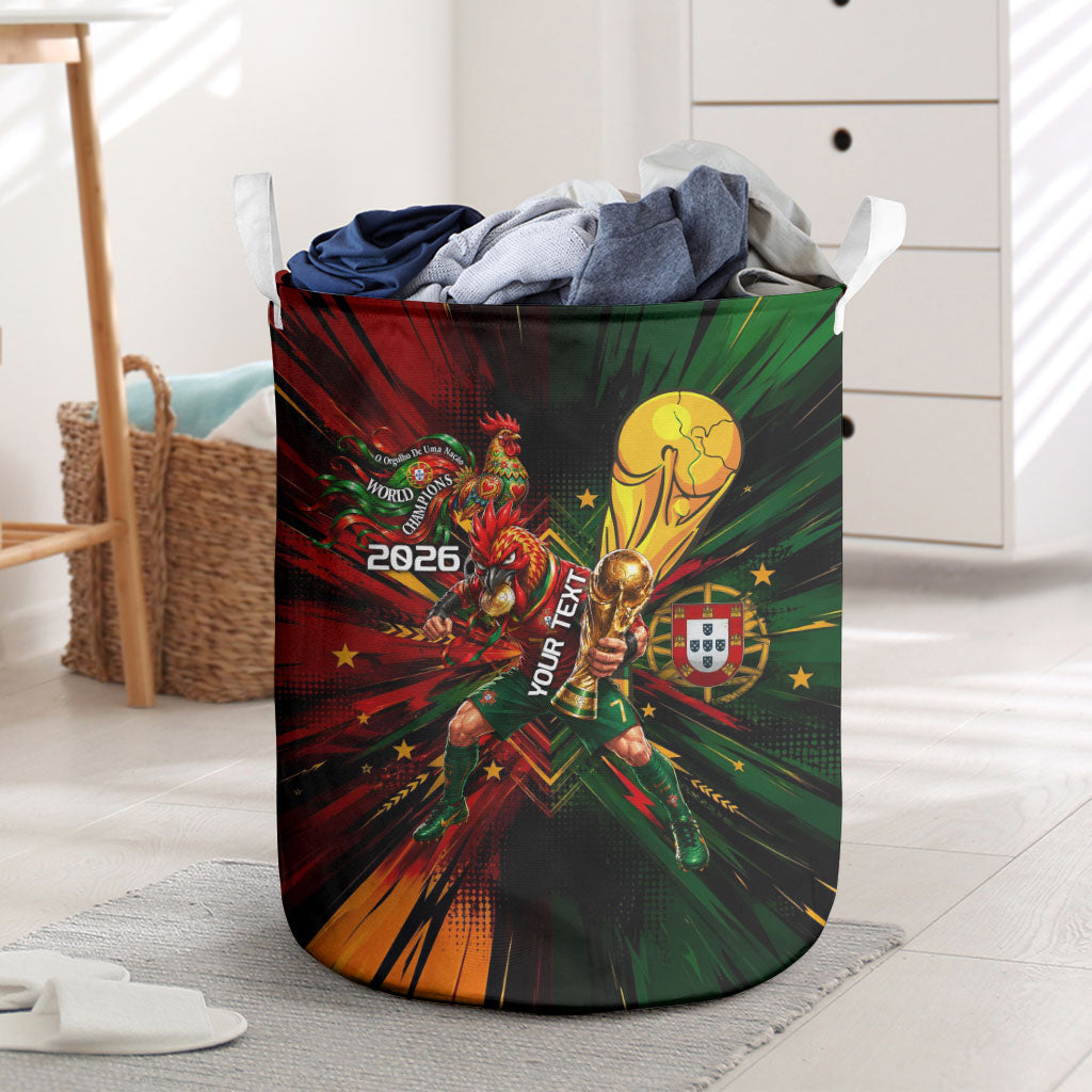 Personalized Portugal Football Champions 2026 Laundry Basket Rooster Mascot Comic Trophy Soccer Ball