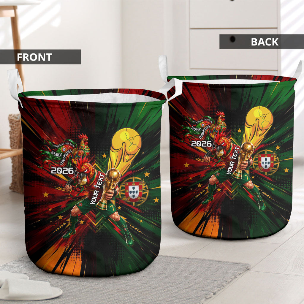 Personalized Portugal Football Champions 2026 Laundry Basket Rooster Mascot Comic Trophy Soccer Ball