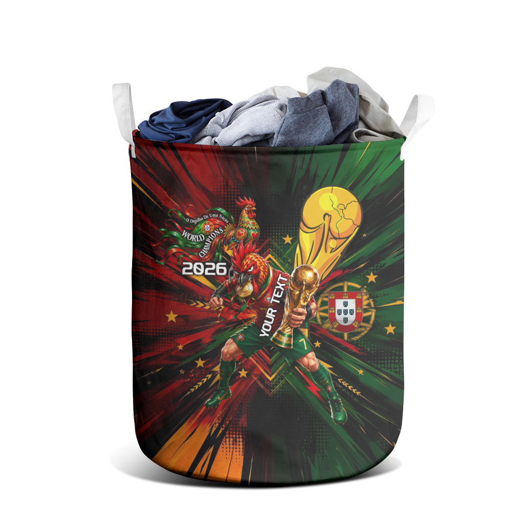 Personalized Portugal Football Champions 2026 Laundry Basket Rooster Mascot Comic Trophy Soccer Ball