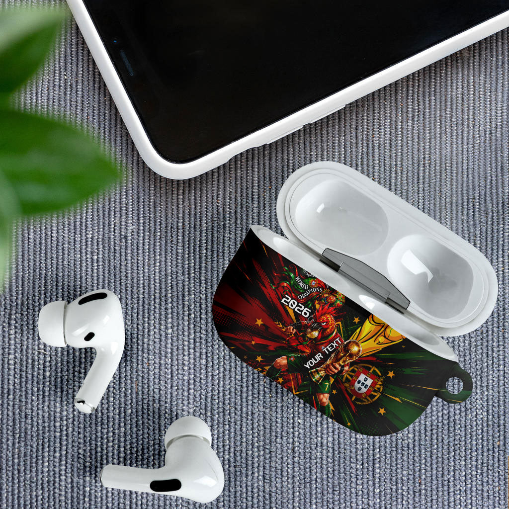 Personalized Portugal Football Champions 2026 AirPods Case Rooster Mascot Comic Trophy Soccer Ball