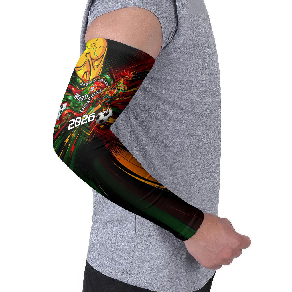 Personalized Portugal Football Champions 2026 Arm Sleeves Rooster Mascot Comic Trophy Soccer Ball