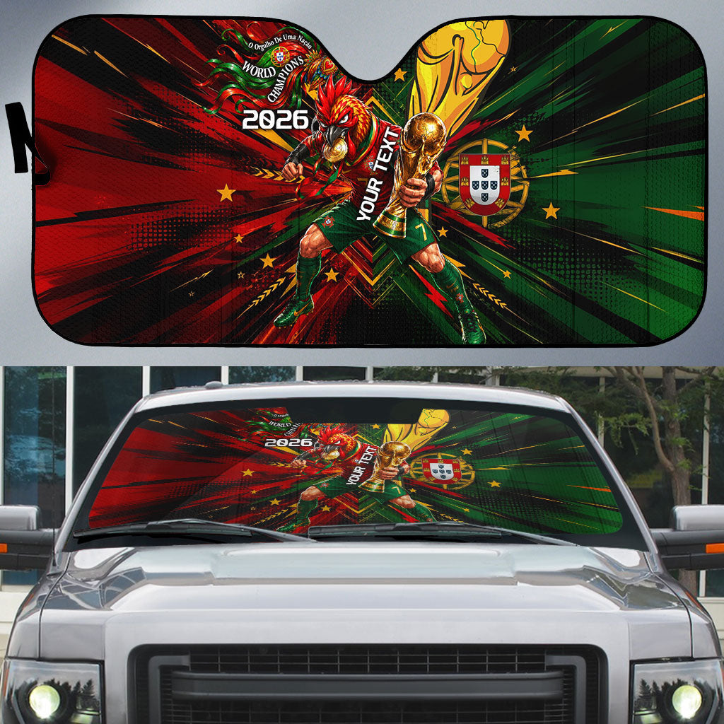 Personalized Portugal Football Champions 2026 Auto Sun Shade Rooster Mascot Comic Trophy Soccer Ball