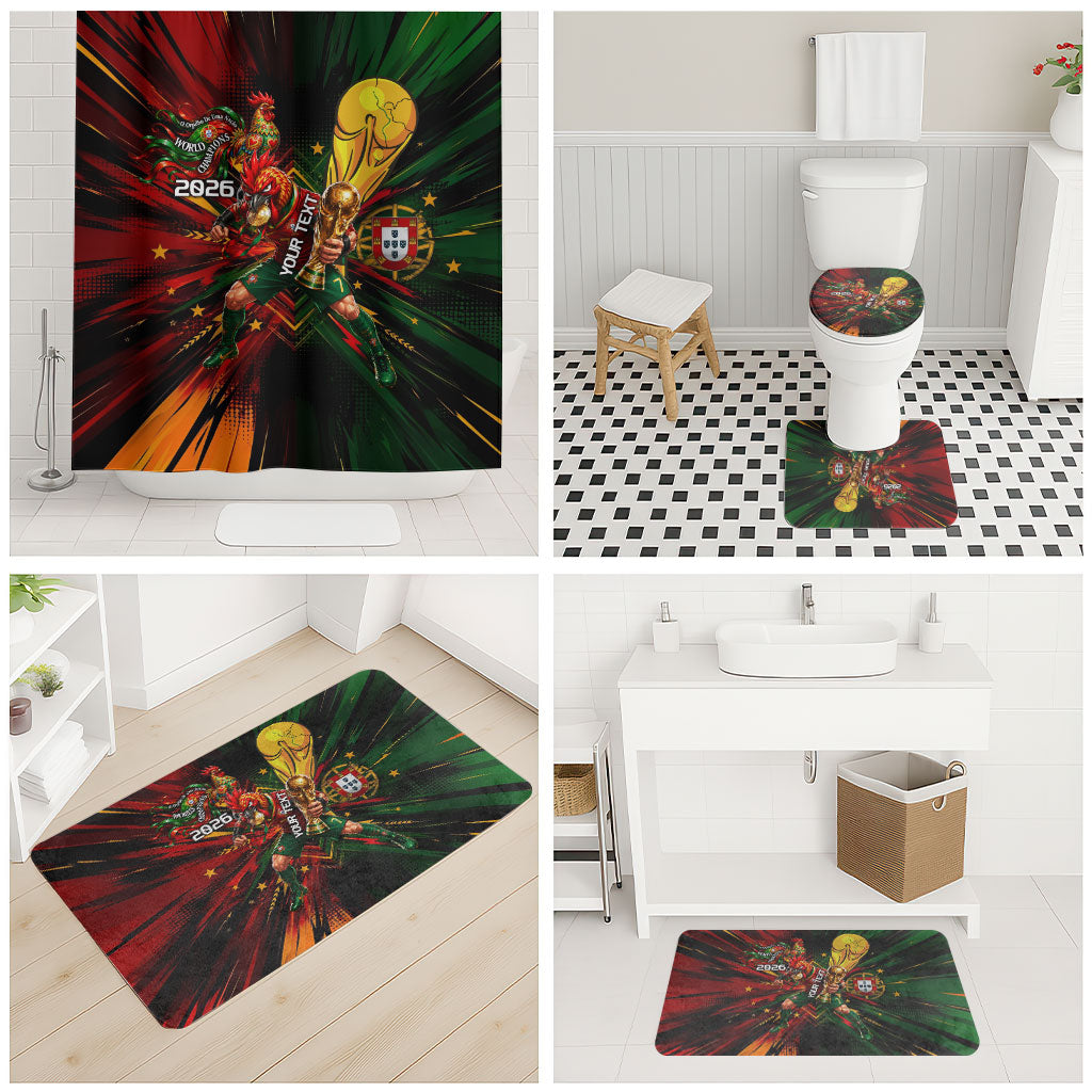 Personalized Portugal Football Champions 2026 Bathroom Set Rooster Mascot Comic Trophy Soccer Ball