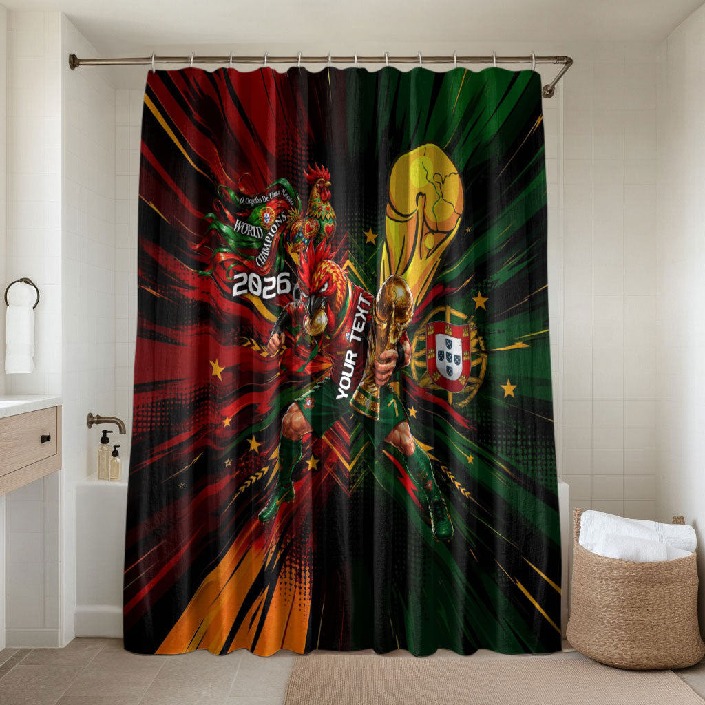 Personalized Portugal Football Champions 2026 Bathroom Set Rooster Mascot Comic Trophy Soccer Ball