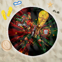 Personalized Portugal Football Champions 2026 Beach Blanket Rooster Mascot Comic Trophy Soccer Ball