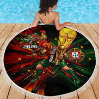 Personalized Portugal Football Champions 2026 Beach Blanket Rooster Mascot Comic Trophy Soccer Ball