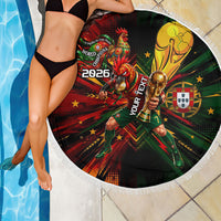 Personalized Portugal Football Champions 2026 Beach Blanket Rooster Mascot Comic Trophy Soccer Ball