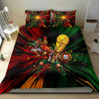 Personalized Portugal Football Champions 2026 Bedding Set Rooster Mascot Comic Trophy Soccer Ball