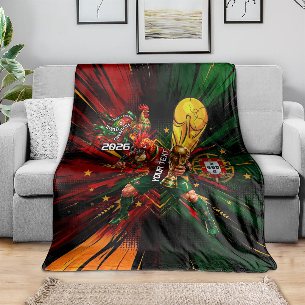 Personalized Portugal Football Champions 2026 Blanket Rooster Mascot Comic Trophy Soccer Ball