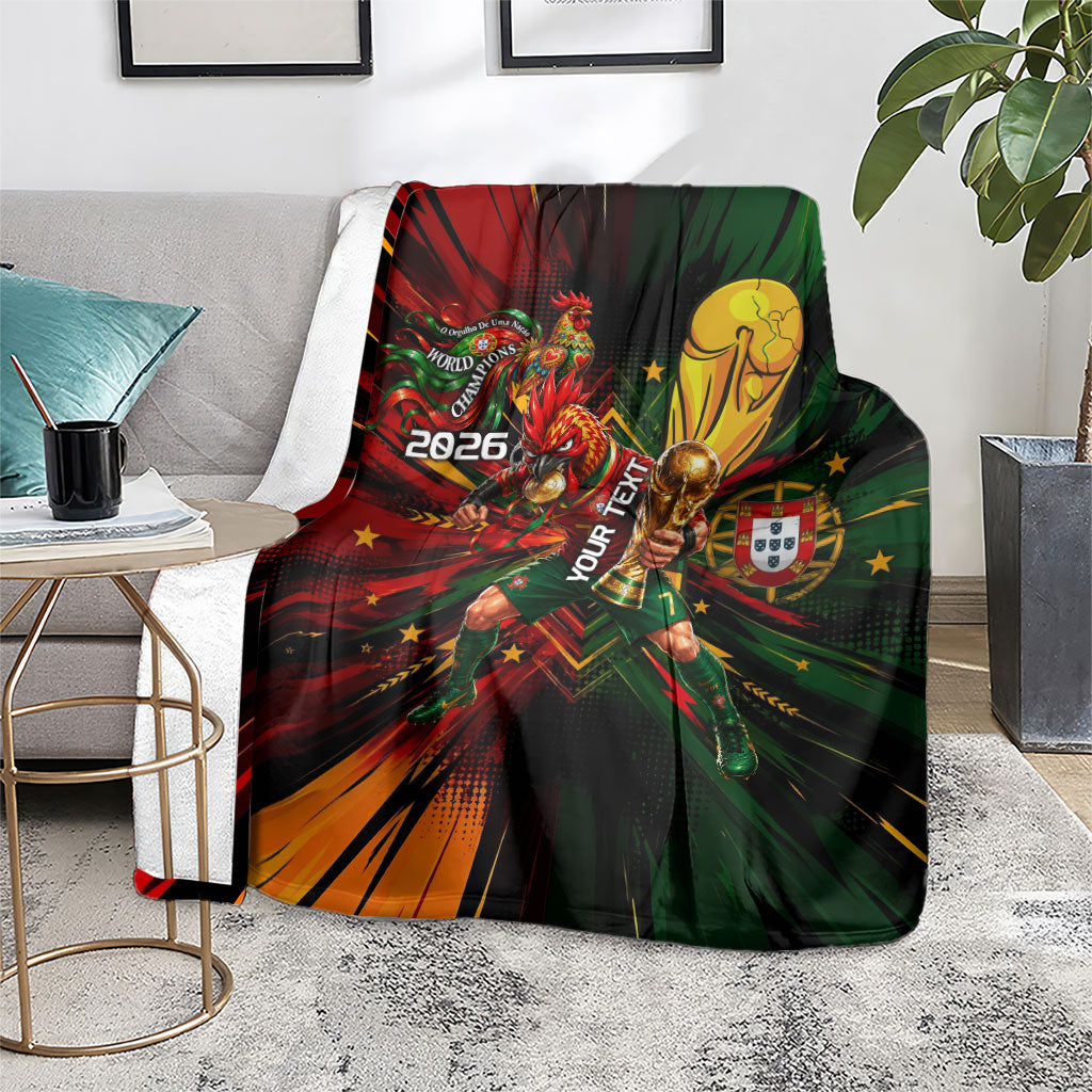 Personalized Portugal Football Champions 2026 Blanket Rooster Mascot Comic Trophy Soccer Ball